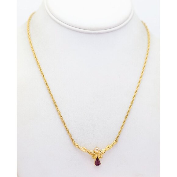 18 inch, Vintage Purple Teardrop Gold Tone Abstract Necklace - V26 - Picture 2 of 3